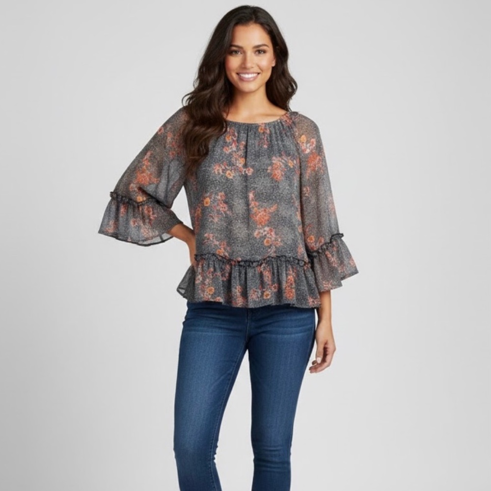 Lucky Brand Boho Bell Sleeve Blouse M